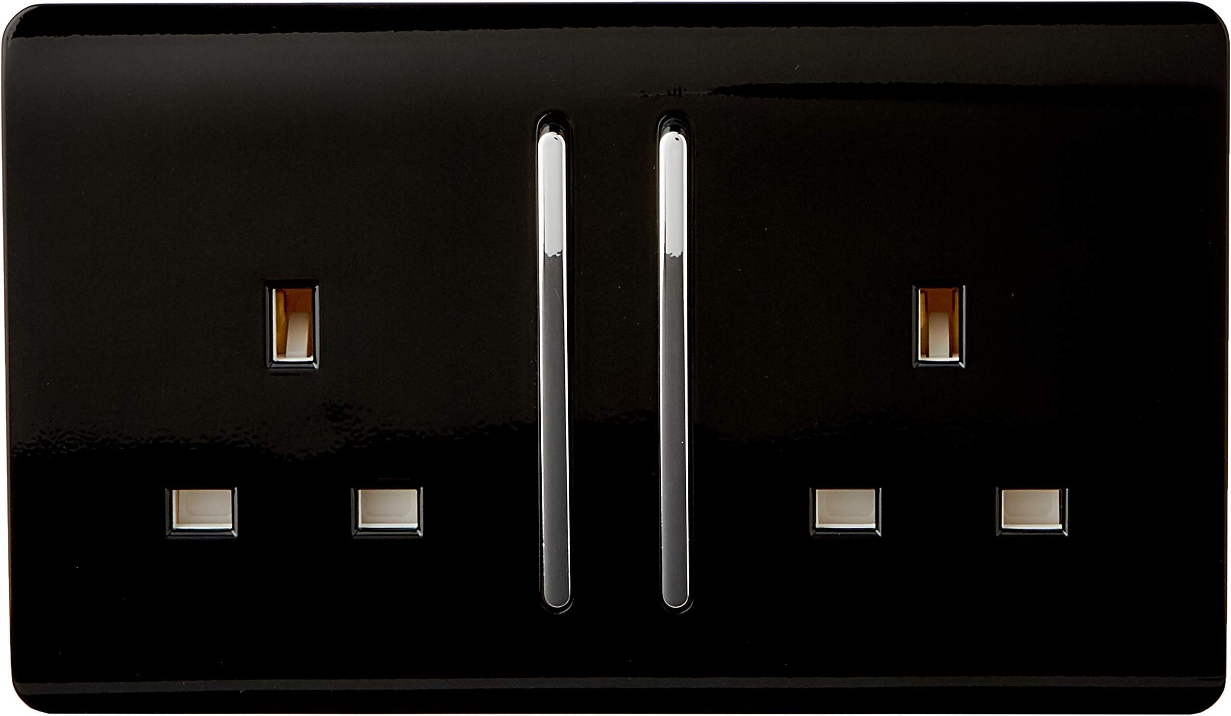 Trendi Switch Presa Elettrica Doppia 2 Bande Con Interruttore - Finitura Lucida Nero, Design Moderno Senza Viti - 2