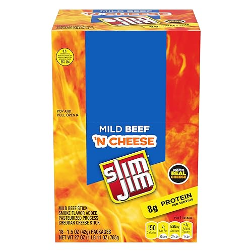 Slim Jim Beef & Cheese Stick, sabor suave, 1.5 oz. 18Contado, paquete de 6