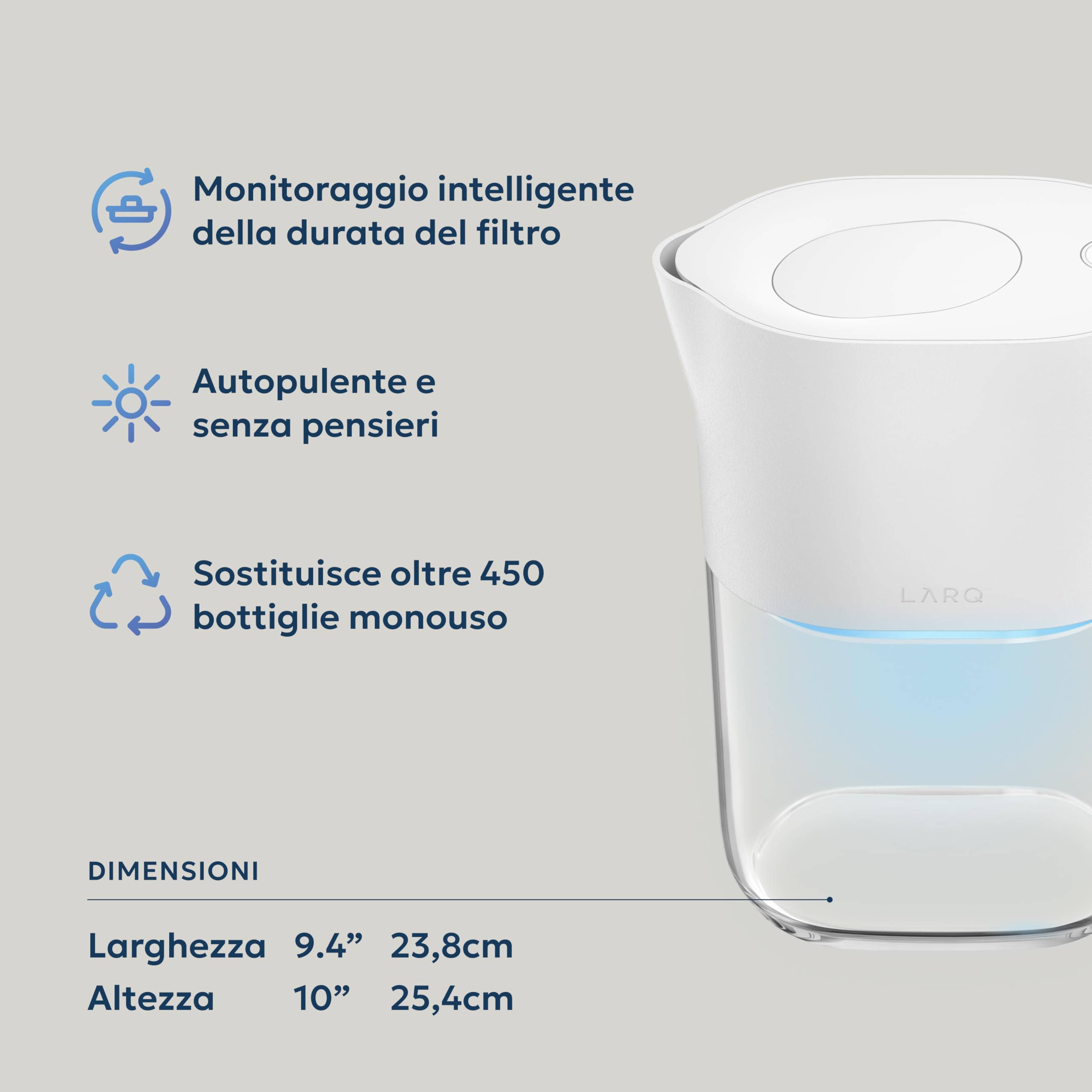 LARQ PureVis 3-in-1 Caraffa Filtrante | Purificazione UV | Monitoraggio Idratazione App | Riduce PFAS, Cloro, Calcare & Piombo | 1,9 L | Garanzia 2 Anni