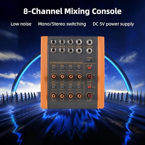 Miniatura 8 de summina Consola de mezcla de 8 canales de ruido ultra bajo de 8 canales, mezclador estéreo de línea de 8 canales, conmutación monoestéreo, mezclador