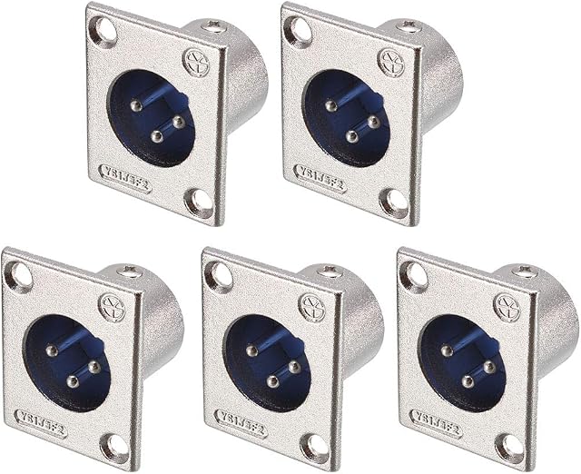 sourcing map 3-Pin XLR Male Jack Panel Mount for Microphone Connector Adapter Converter Audio Speaker Silver Tone 5Pcs