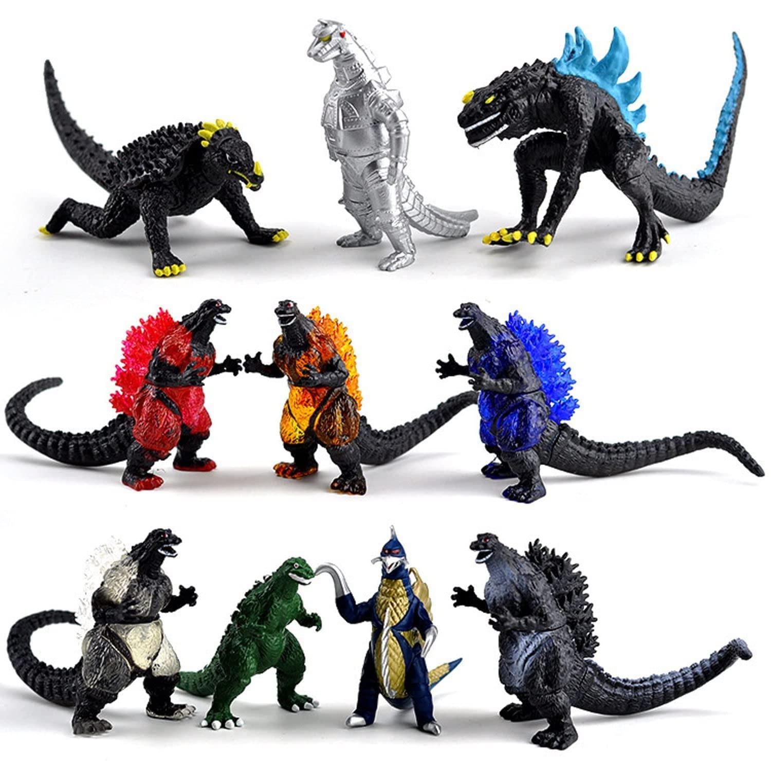 De-Lite™ Action Figures Soft Touch Vinyl Plastic Collectible Model Toys… (Godzilla-10 Pieces Set, Multicolour, 3-7cm)