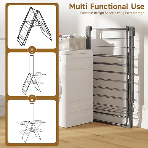 Miniatura 2 de Bigzzia Tendedero de Ropa Plegable, Perchero Alto de 68.9 Pulgadas Tendedero de Lavandería con 4 Alas Ajustables en Altura, Secador de Ropa Ligero y