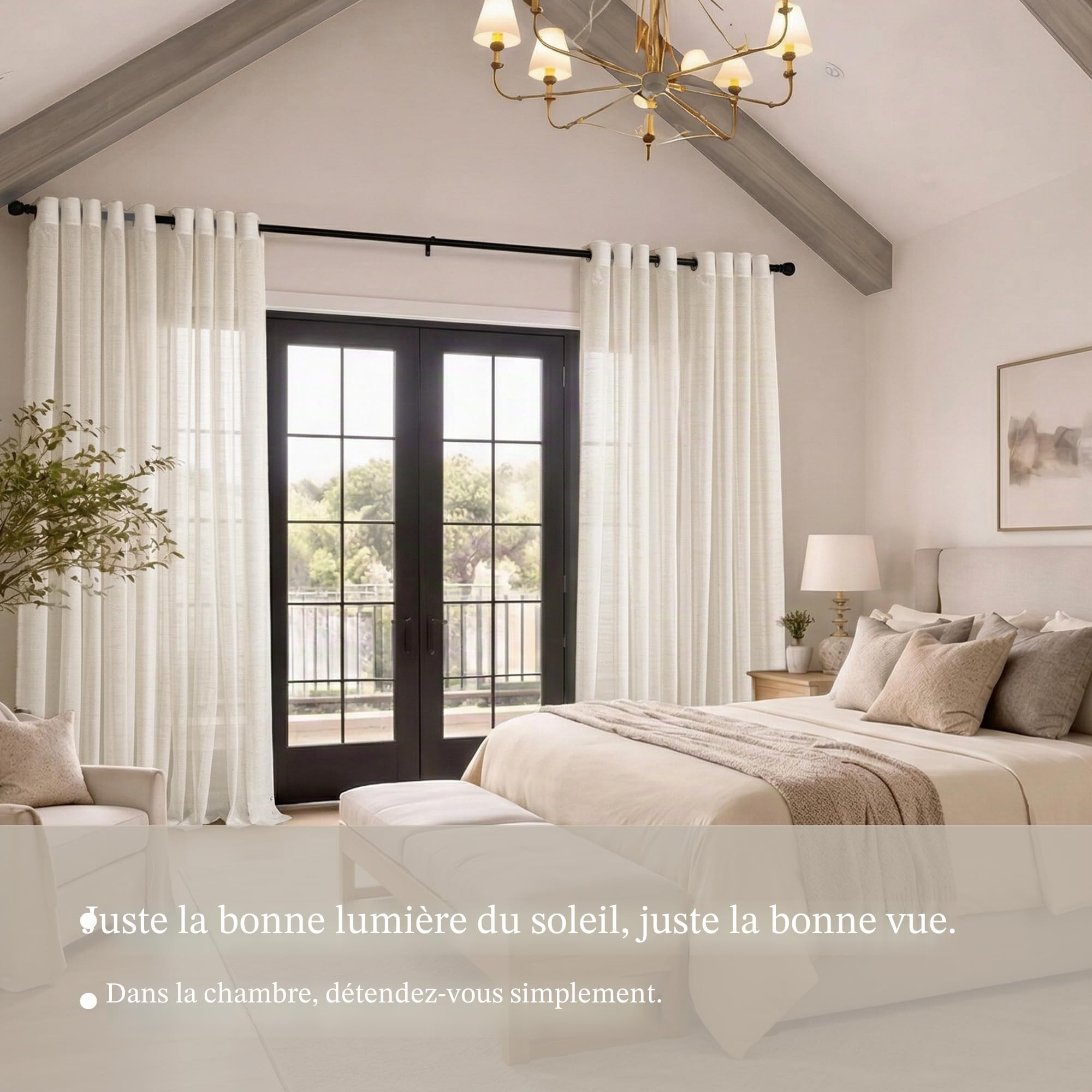 Rideau Voilage Transparent Lin Beige-de Salon Moderne Chambre Cuisine Balcon Baie Vitrée Léger Romantique à Oeillet Eyelet Tamisant Sheer Curtains Décorations d'intérieur de Fenêtre 140x280cm 2PC