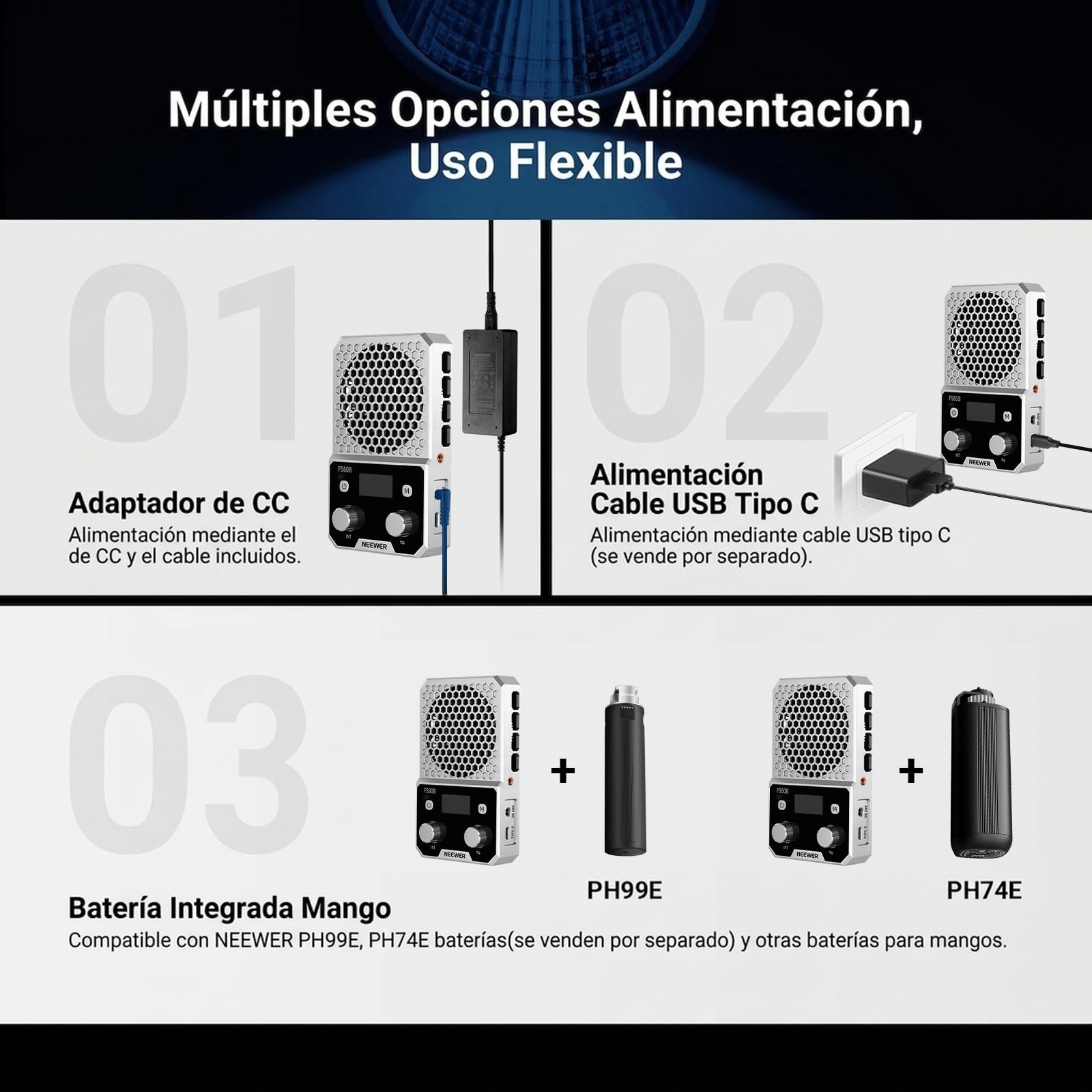 NEEWER 60W Luz Foco LED Compacta de Bolsillo Bi-Color con App & Panel Control, Iluminación Continua COB con 2700K-6500K/CRI96+, Portátil para Fotografía Estudio Profesional Grabación Video, FS60B