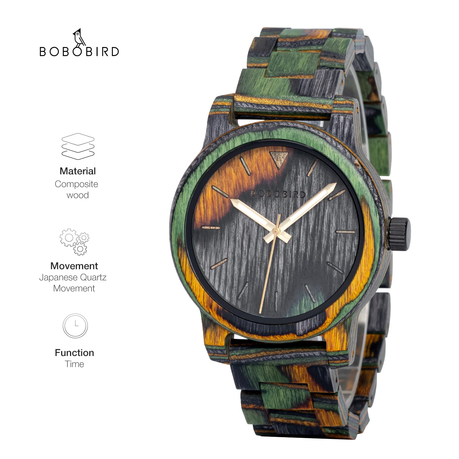 2win Relojes de madera coloridos para hombre, hechos a mano, de cuarzo, único, reloj de pulsera de aniversario, para hombres y mujeres, Correa de madera