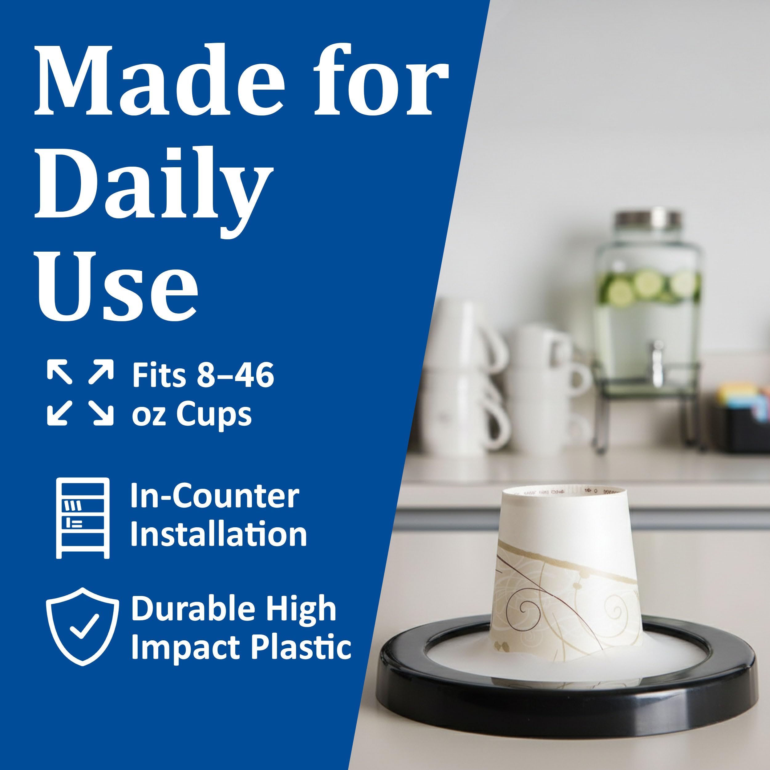 San Jamar c2410 C18 Tamaño de plástico Dispensador de vasos de ez-fit una talla para todos, 236 – 1360 ml Copa, 146 mm, agujero de diámetro, 457 mm Longitud de tubo para (6 unidades)