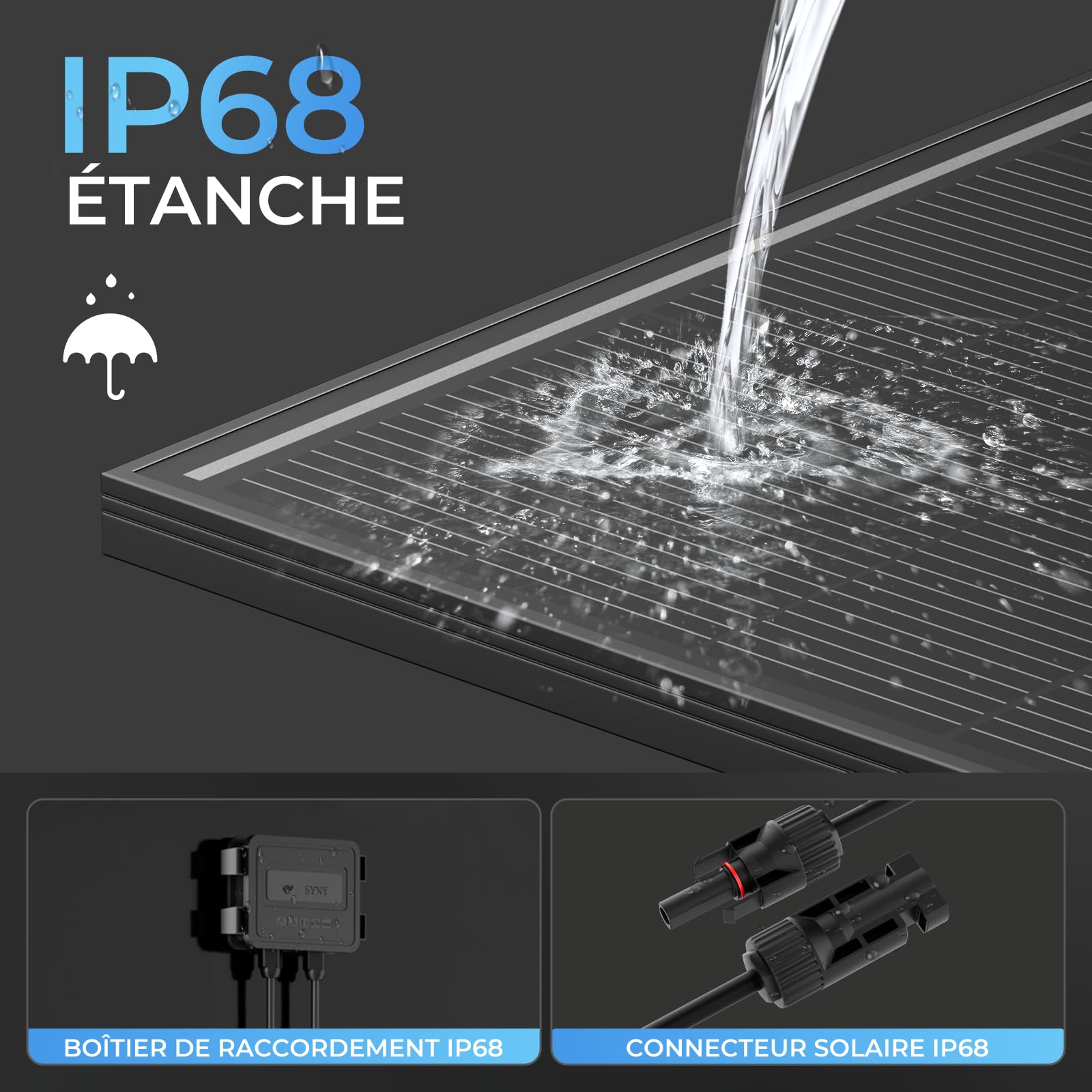 Panneau solaire 200W, module PV 12V, technologie SMBB, module solaire monocristallin à haut rendement, panneau solaire à cadre en aluminium noir complet, idéal pour centrale électrique de balcon, camp
