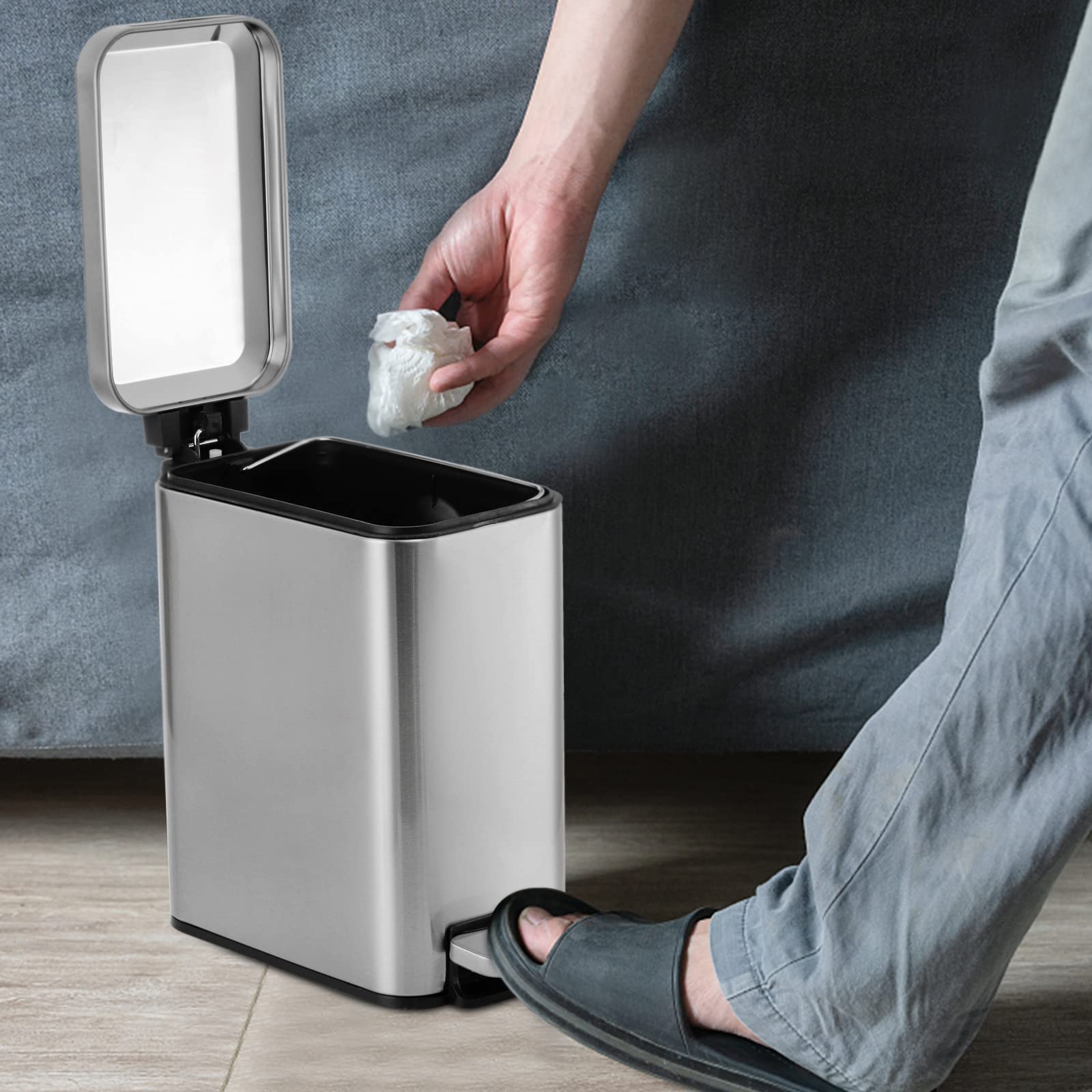 Hiceeden 6 Liter Slim Step Mülleimer mit Deckel, Edelstahl, rechteckig, Mülleimer mit tragbarem Inneneimer für Küche, Bad, Schlafzimmer, Wohnzimmer, Esszimmer, Büro