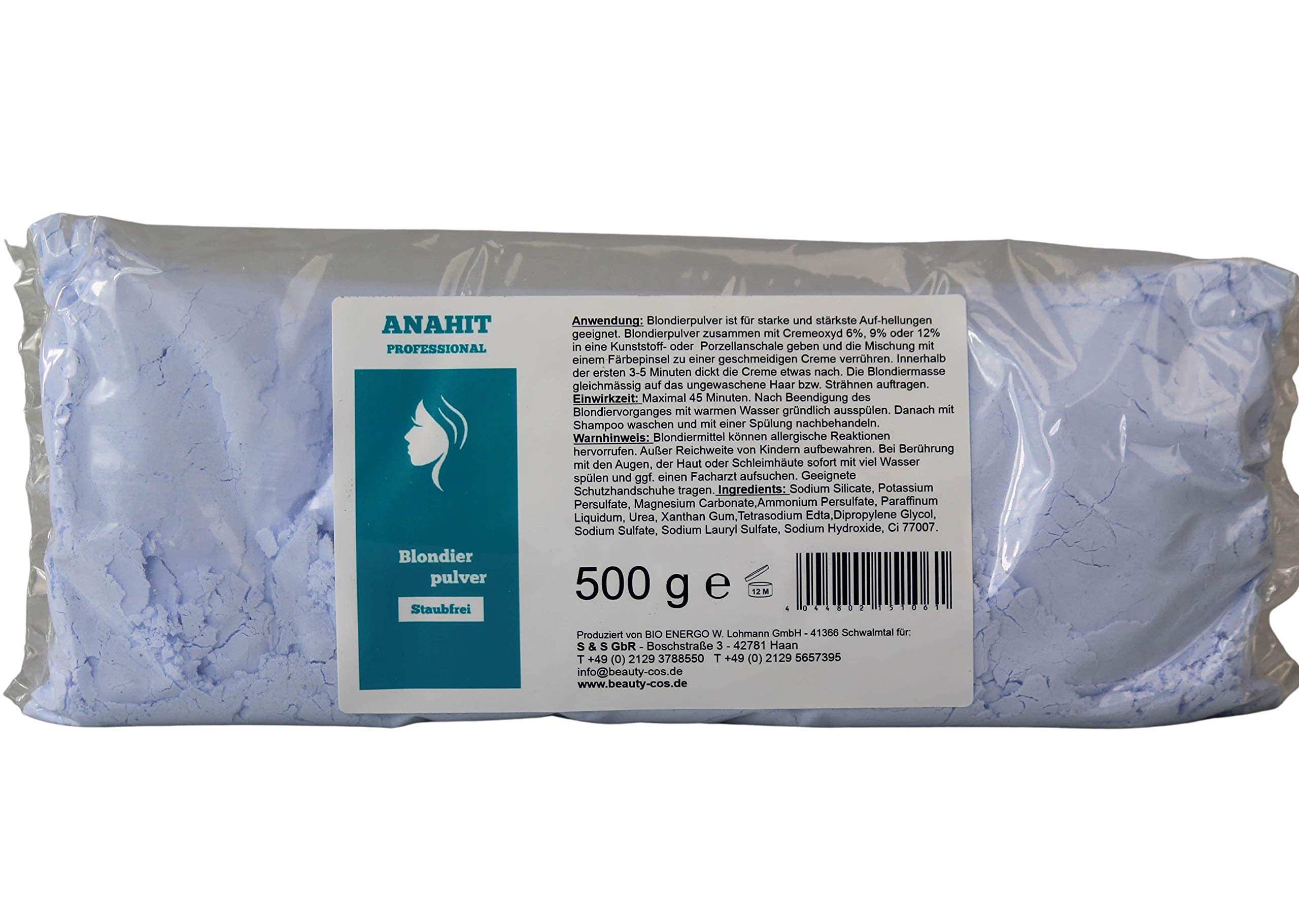 Poudre décolorante professionnelle Anahit - 500 g Sans poussière Fabriquée en Allemagne Ingrédients de qualité supérieure Poudre de décoloration de qualité supérieure