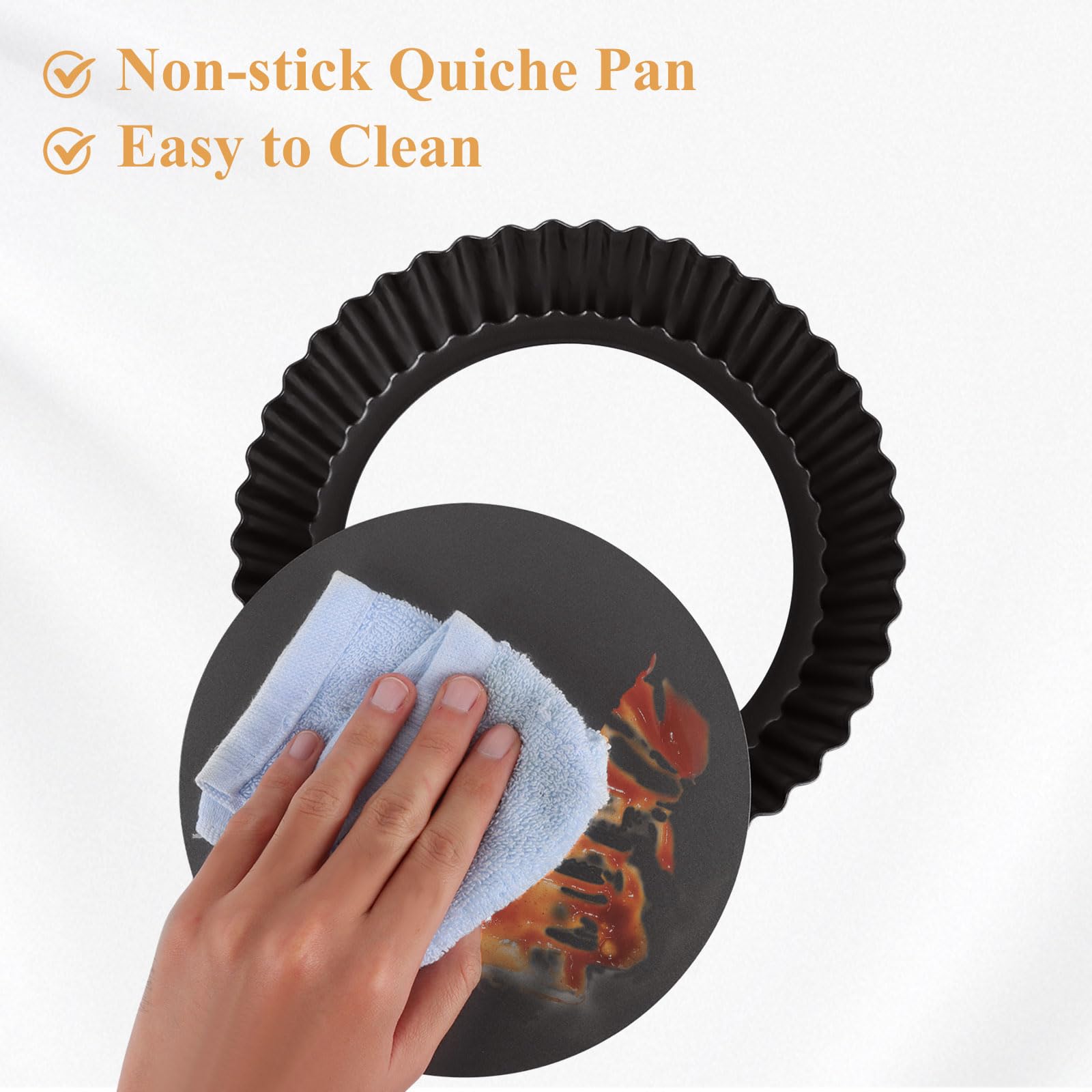 GBACHOOSE 4 Pcs Deep Quiche Pan, 27.5cm/10.8inch Quiche Tins with Loose Bottom, 5.5cm Deep Tart Tin, Non-Stick Quiche Dish, Round Flan Tins for Baking Pies Pizza Cheese Cakes Fruit Tart - Image 4
