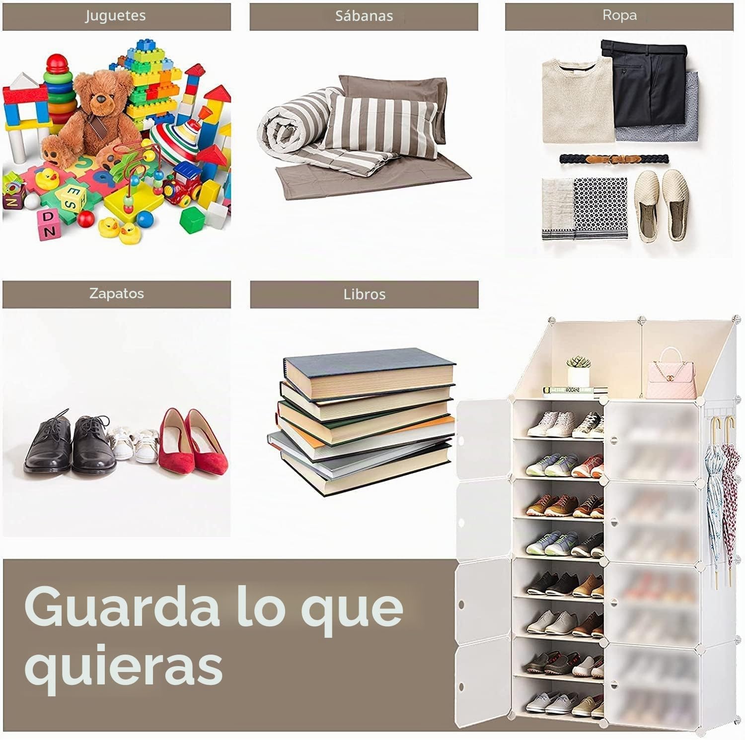 HOMCENT Zapatero con Puertas, Mueble Zapatos, Zapatero Extensible, estantería Modular de plástico para Dormitorio Sala de Estar(2 x 8 Niveles,Blanco)