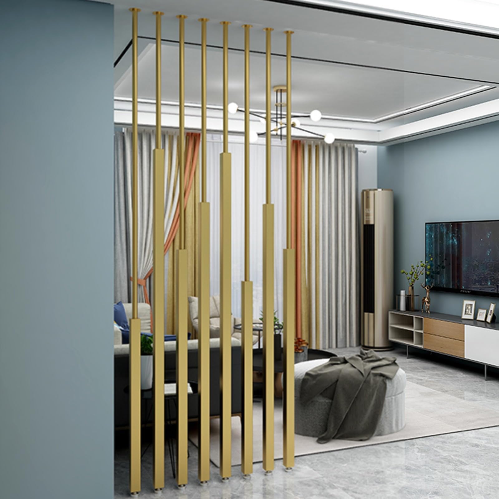 GLETSF Customizable Black Iron Room Dividers Set Of 8, Privacy Partition Screens 2.3-78.7Ft Height, Decorative Separation Columns For Home & Office Use-Gold-220cm/86.6in/7.21ft