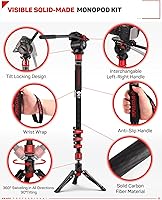 Vista 16 de IFOOTAGE 71 "fibra de carbono cámara monopod profesional telescópica video monopods base trípode compatibilidad cámaras réflex cámaras videocámaras