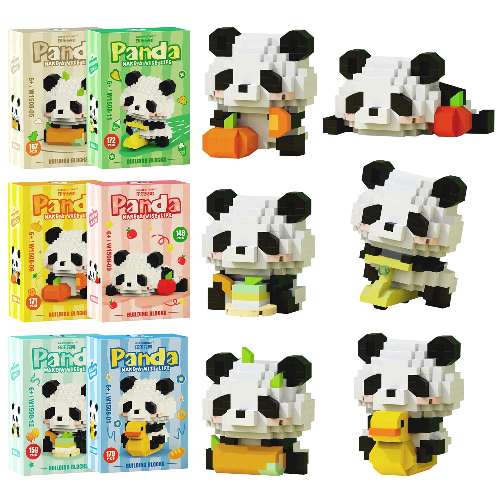 ARONRAVE 6pcs Panda Bausteine Set Panda Bausteine Set Mini Bauklötze Panda BausteineSet Tiere Figuren Klemmbausteine PandaGeschenke