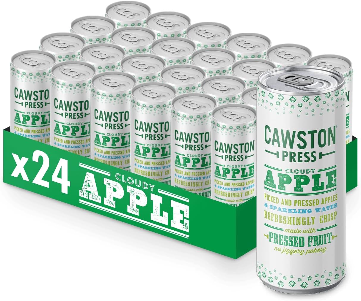 Cawston Press Sparkling Cloudy Apple Fizzy Drink Blended With Sparkling Water and Pressed Apple 250ml x 24 cans Gluten Free - Vegan - No Added Sugar