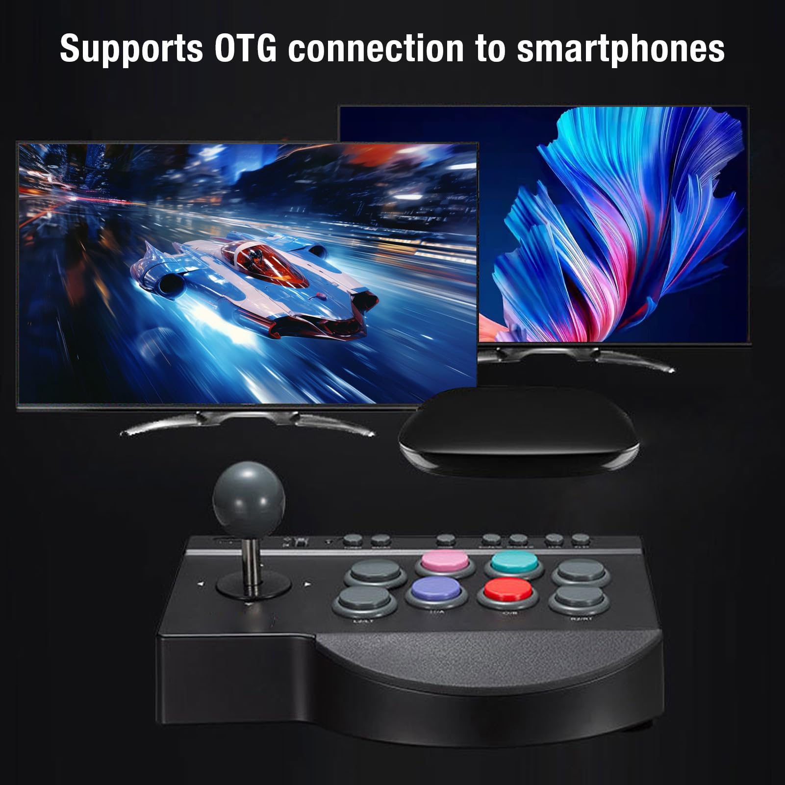 Diyeeni Joystick Arcades, Controlador Fighting Stick con Puerto USB, Funciones Turbo y Macro, Modo Dual, 8 Botones Grandes y Reposamanos de Goma, para Android TV Box, Wins 7 8 10