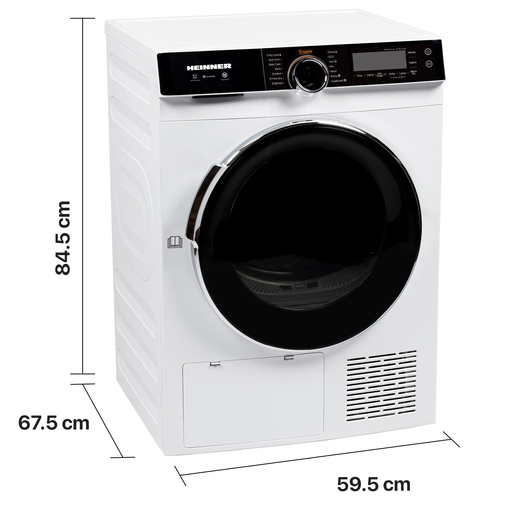 HHPD-M9K3A+++ Wärmepumpentrockner – 9 kg Fassungsvermögen, Energieklasse D, LED-Display, Sensor-Trocknung, 15 Programme, schonende Trocknung, Weißes Design, 5 Jahre Garantie