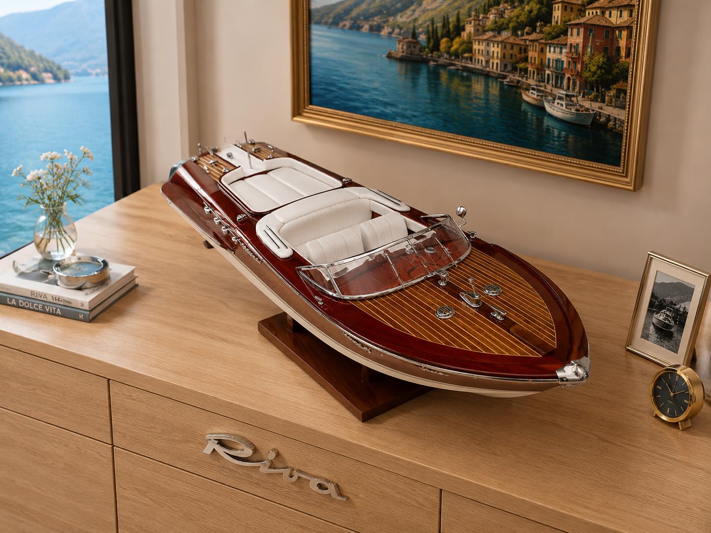 Modellino in legno del motoscafo Riva Aquarama, 55 cm, completamente assemblato