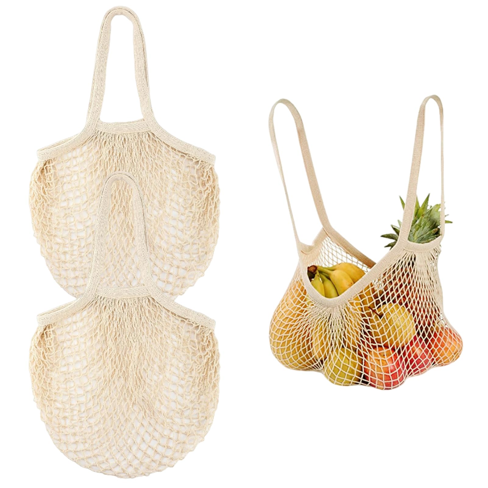 Woanger Lot de 24 sacs de courses réutilisables en maille de coton lavables pour fruits et légumes - Sac fourre-tout à long manche (longue poignée), Fourre-tout