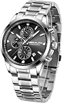MEGALITH Mens Wrist Watch Silver: Waterproof Classic Stainless Steel Chronograph - Dress Business Casual Analog Date Watches - Gifts for Men Birthday