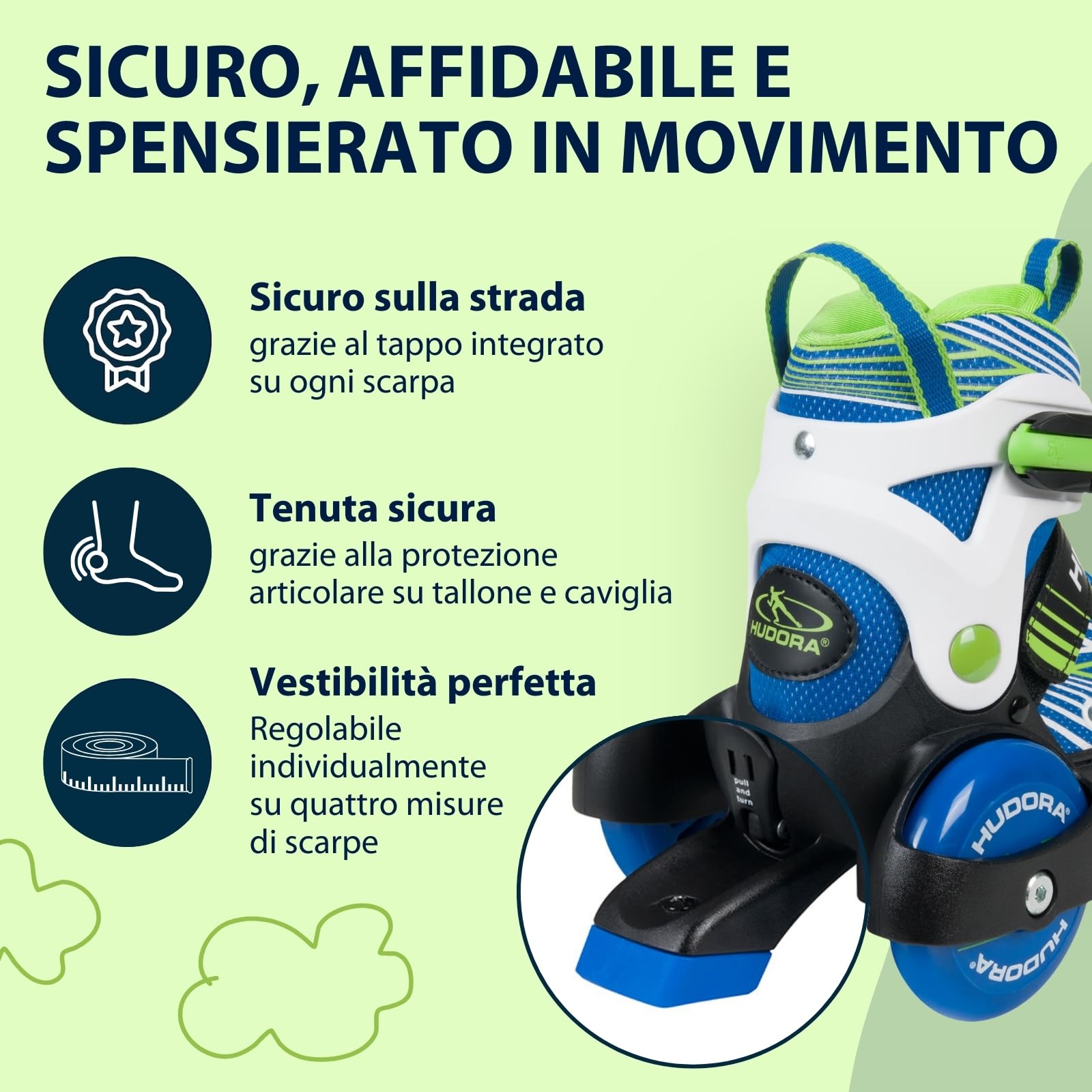 HUDORA Pattini a rotelle My First Quad in diverse misure e colori - pattini a rotelle di qualità per bambini fino a 20kg - pattini regolabili - sicuri e con rotelle grandi per iniziare