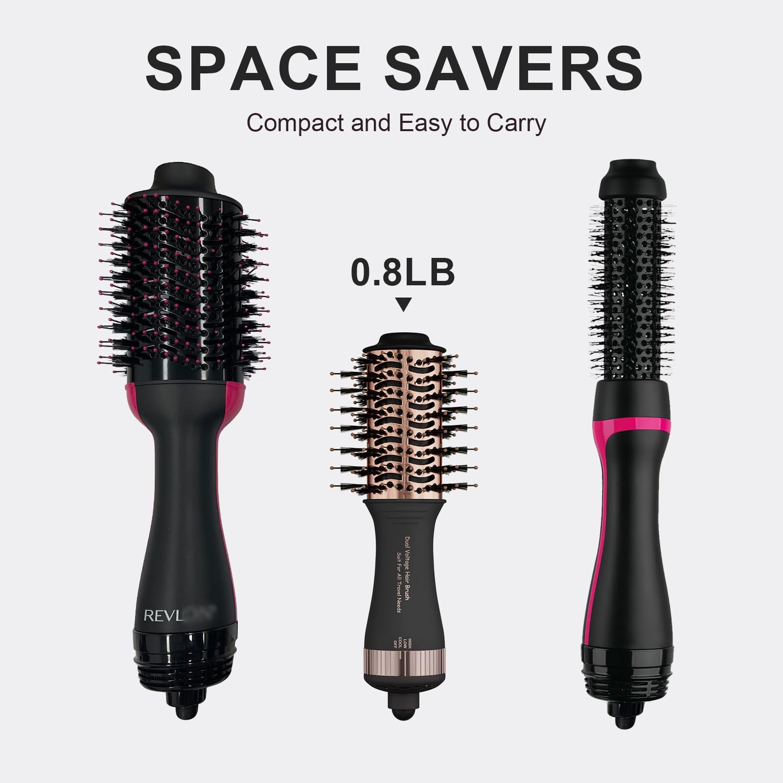 Cepillo secador de pelo de doble voltaje en uno, cepillo de aire caliente de forma ovalada de 2 pulgadas, herramientas de viaje para el cabello/voluminizador/alisador/rizador, cepillo europeo de