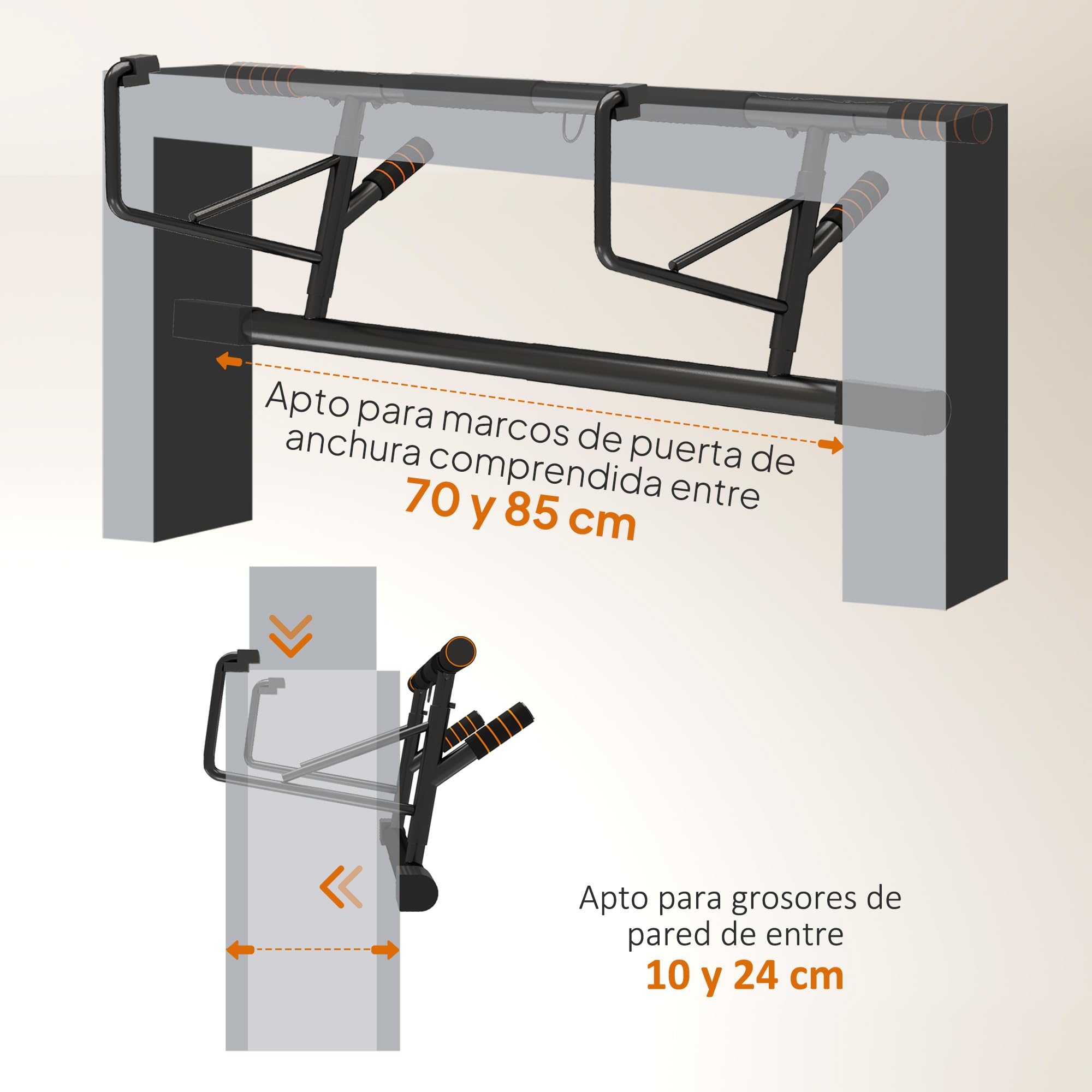 SPORTNOW Barra de Dominadas Multifuncional Barra de Dominadas de Pared con Bandas de Resistencia Carga 150 kg para Ejercicio y Entrenamiento en Casa Gimnasio Negro y Naranja