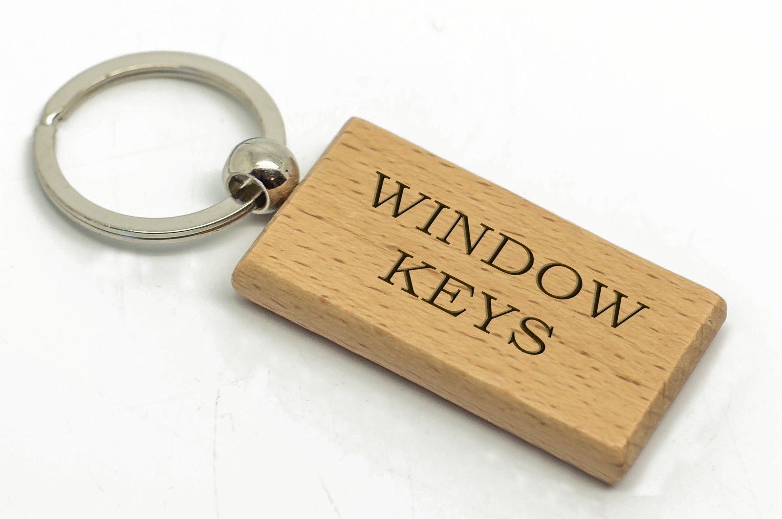 County Engraving Natural Window Keys Rectangle Wooden Keyring