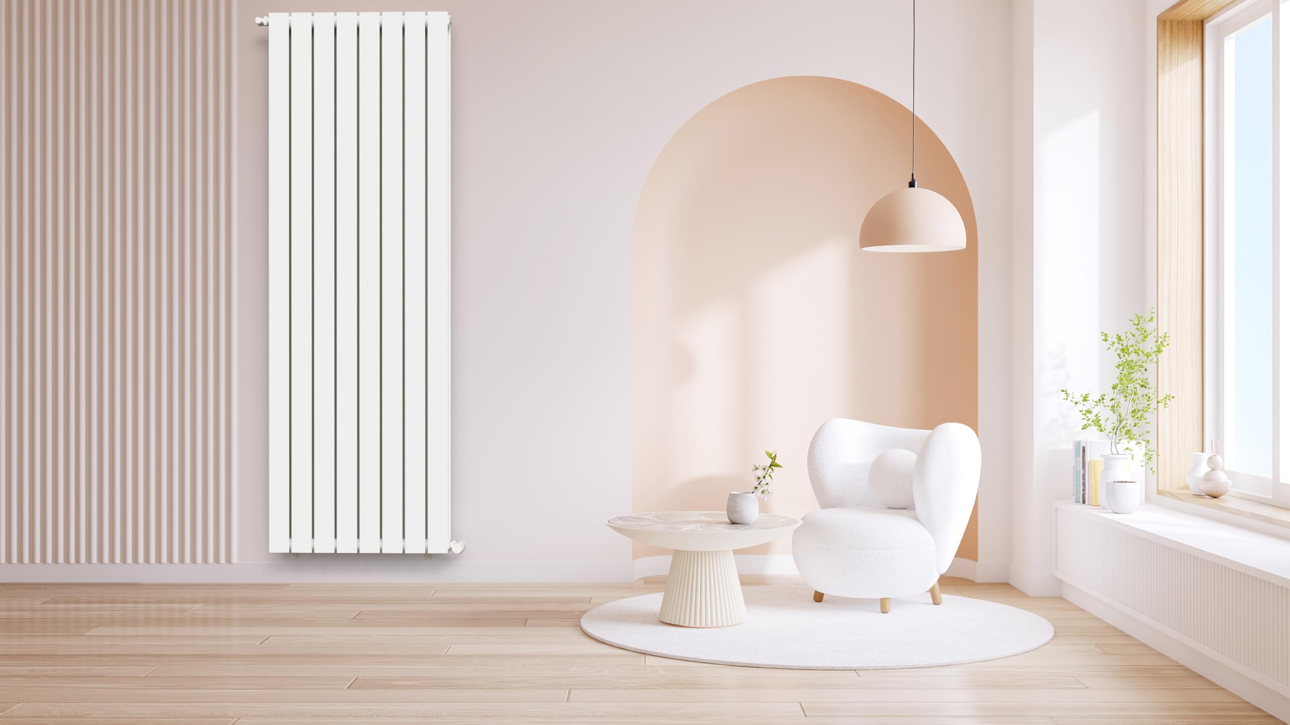 Radiateur blanc mural eau chaude vertical acier double lame | 180 x 60 cm 2 464 Watt chauffage central | 4 raccordements 15x21 (1/2) série NYTIA by NOYON & THIEBAULT