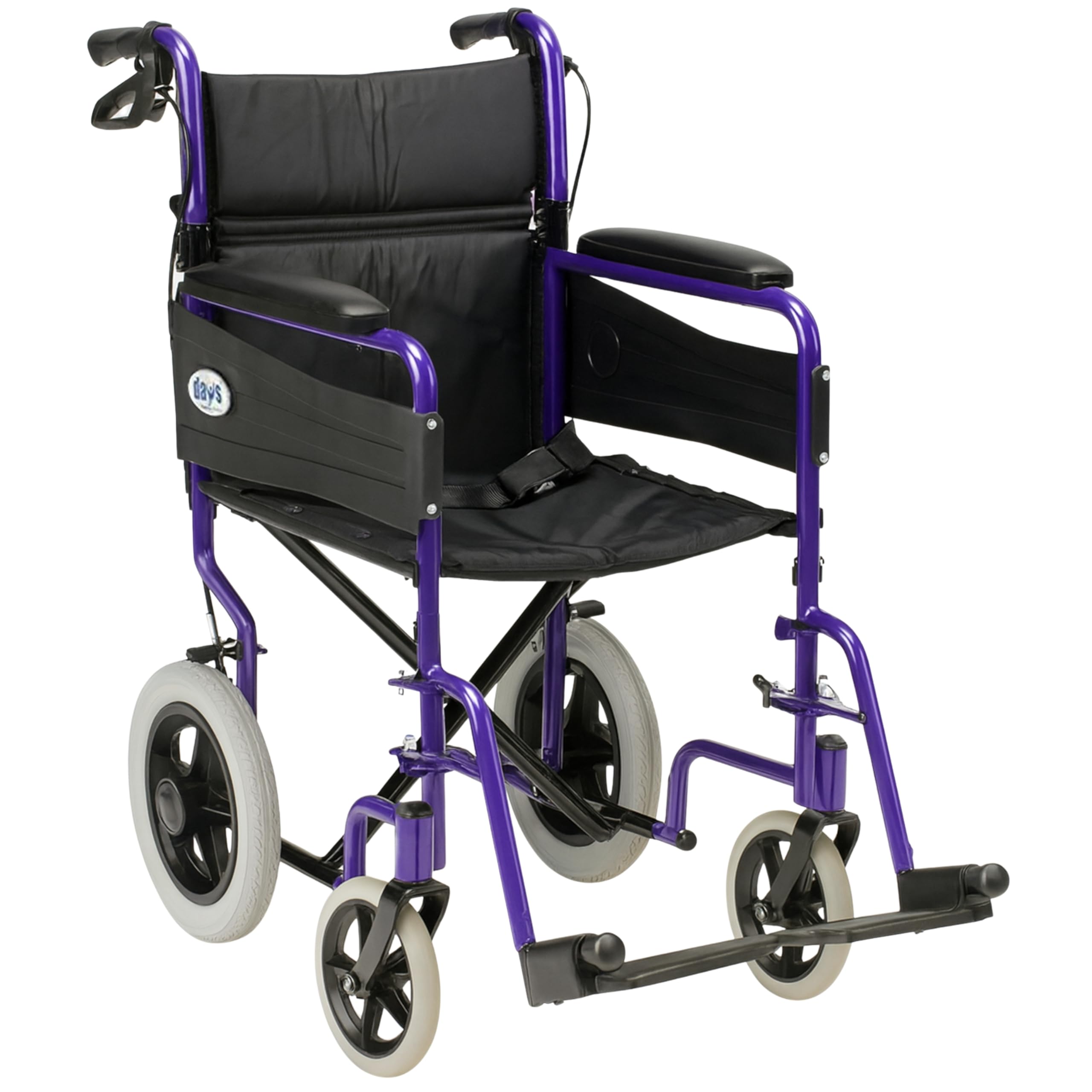 Days Escape Lite Wheelchair Attendant Propulsion Lightweight Aluminum Folding Frame Mobility Aid Comfortable and Durable Portable Transit Travel Chair with Removable Footrest Wide, Purple
