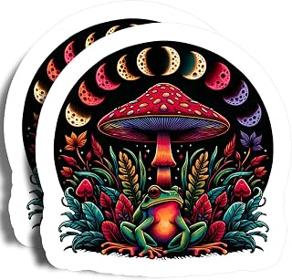 Colorful Moon and Mushroom with Frog Magnets - 5" On Longest Side - Flower Hippie Tripping - 2 Pack - Thick Strong Magnet - Bumper Magnets for Fridge, Toolbox, Cars - Made in USA - PLDFMAG0669