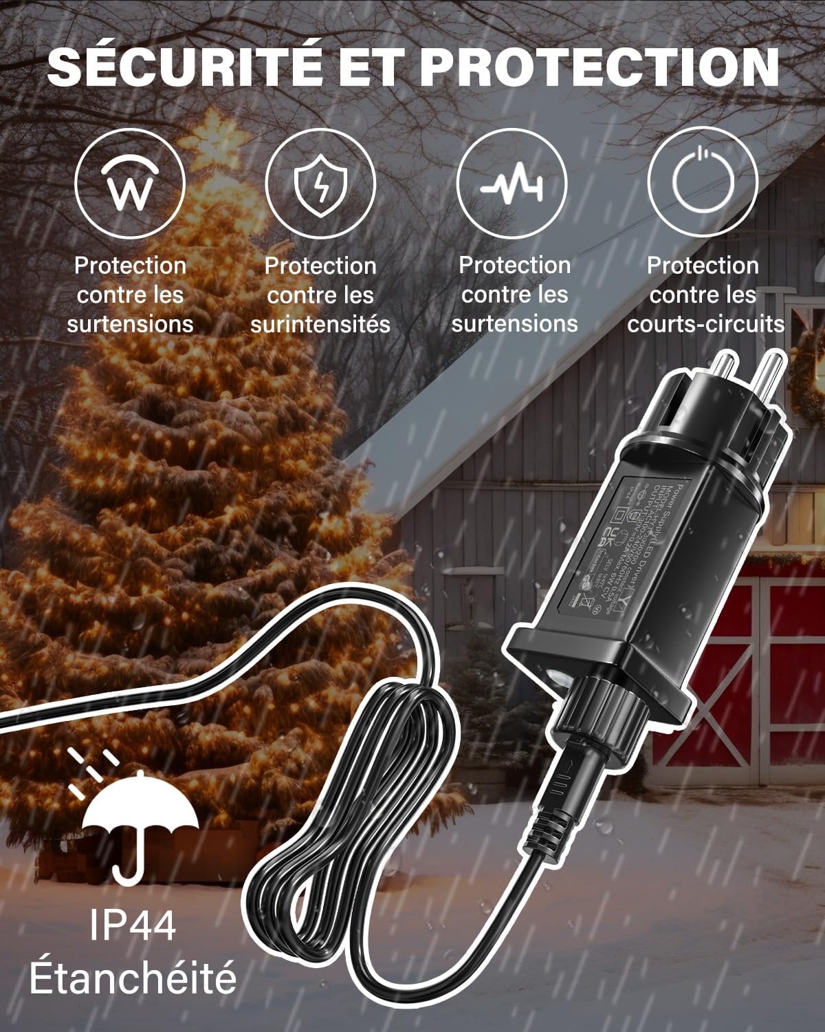 Transformateur LED 12W 15-31V Avec 8 Modes + Minuterie - IP44 étanche - Pour Guirlandes Noël - 10