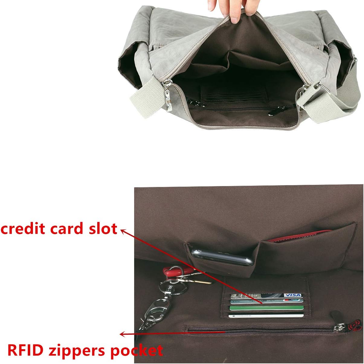 MHCNLL Anti Theft Crossbody Purse RFID Women Nylon Waterproof Lightweight Shoulder Bag - Image 6