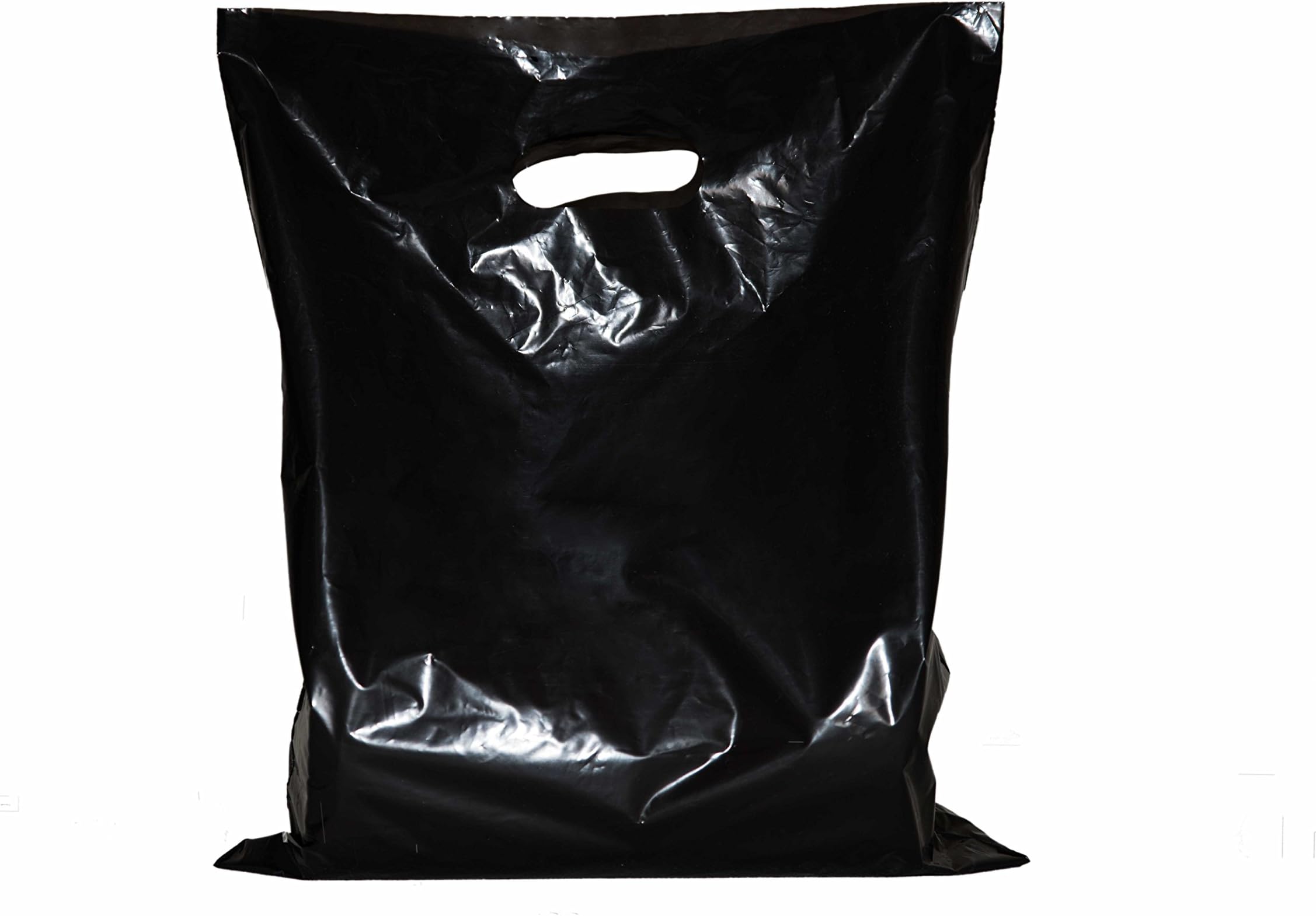 200 small glossy black merchandise bags, retail shopping bags with handles (die-cut), 9" x 12" at a wholesale price; perfect for small shops and stores, trade shows, garage sales and events