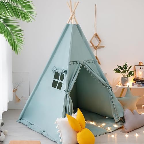 Miniatura 2 de Tienda de campaña tipi para niños con alfombra, luces de estrella, funda de transporte, casa de juegos de lona de algodón, tiendas de campaña