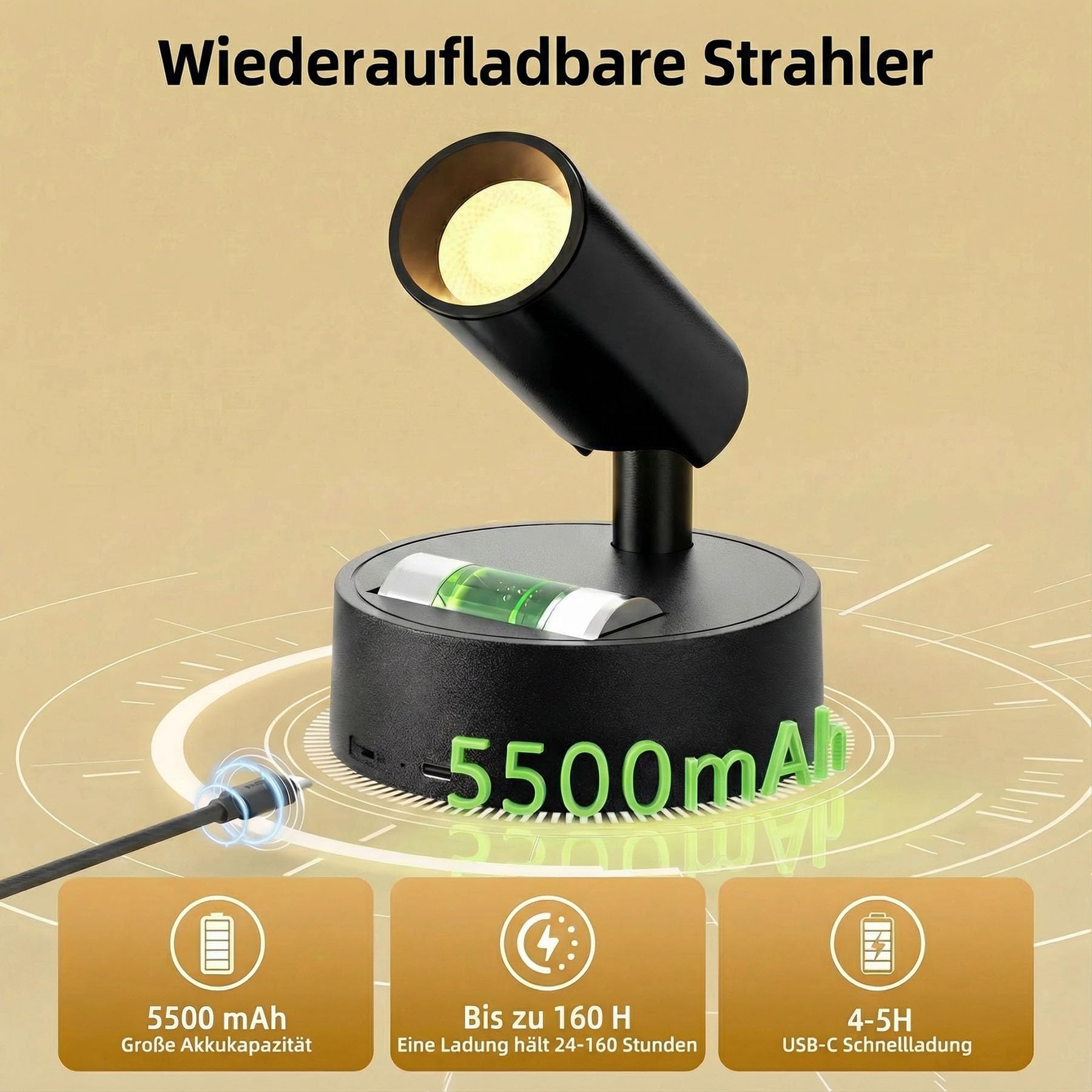 Bonsery Bezprzewodowy reflektor punktowy z pilotem zdalnego sterowania, akumulator 5500 mAh, ładowany, reflektor ścienny do wnętrz, 3 kolory, możliwość ściemniania, lampa ścienna, bateria z timerem