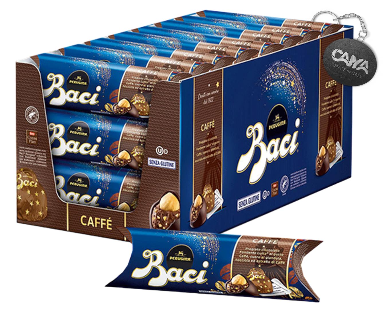 Baci Perugina al Caffe Avvolgente Praline di Cioccolato Fondente Extra con Nocciole e Estratto di Caffe 21 Tubi 37,5gr con 5 TUBI OMAGGIO DA 125G