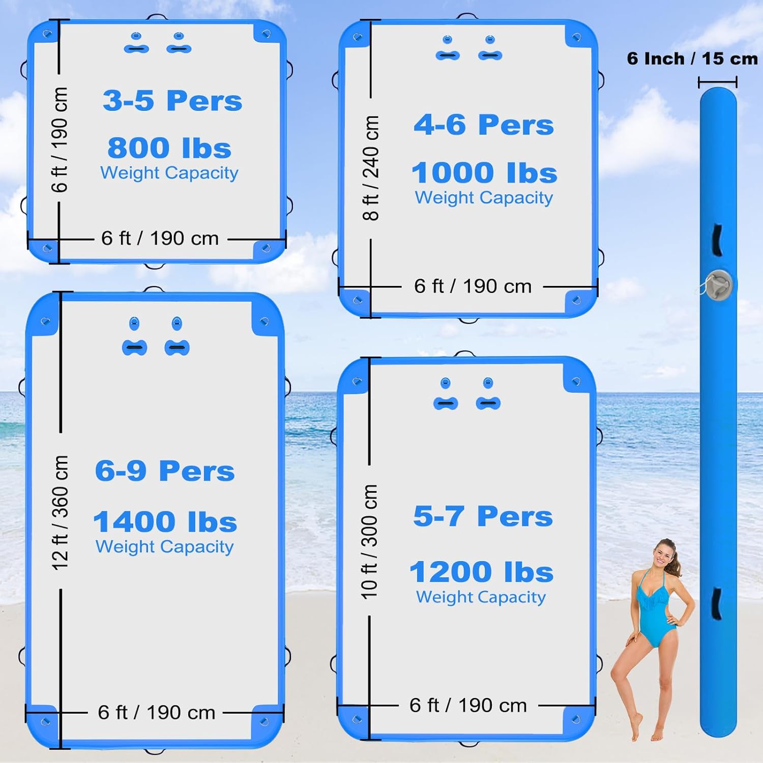 6ft/8ft/10ft/12ft Floating Dock Water Platform, Multi-People Inflatable Floating Mat, Dock Platform for Lake/Boats/Island/Swimming Pool
