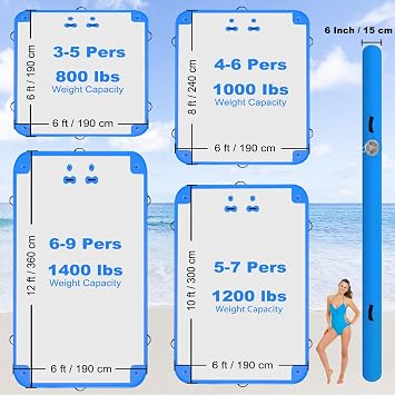 GZKYYLEGS 6ft/8ft/10ft/12ft Inflatable Floating Dock Water Platform | Multi-People Inflatable Floating Mat, Swim Dock Platform, Non-Slip Surface, 6 Inch Thick, For Lake/Boat/Island/Swimming Pool