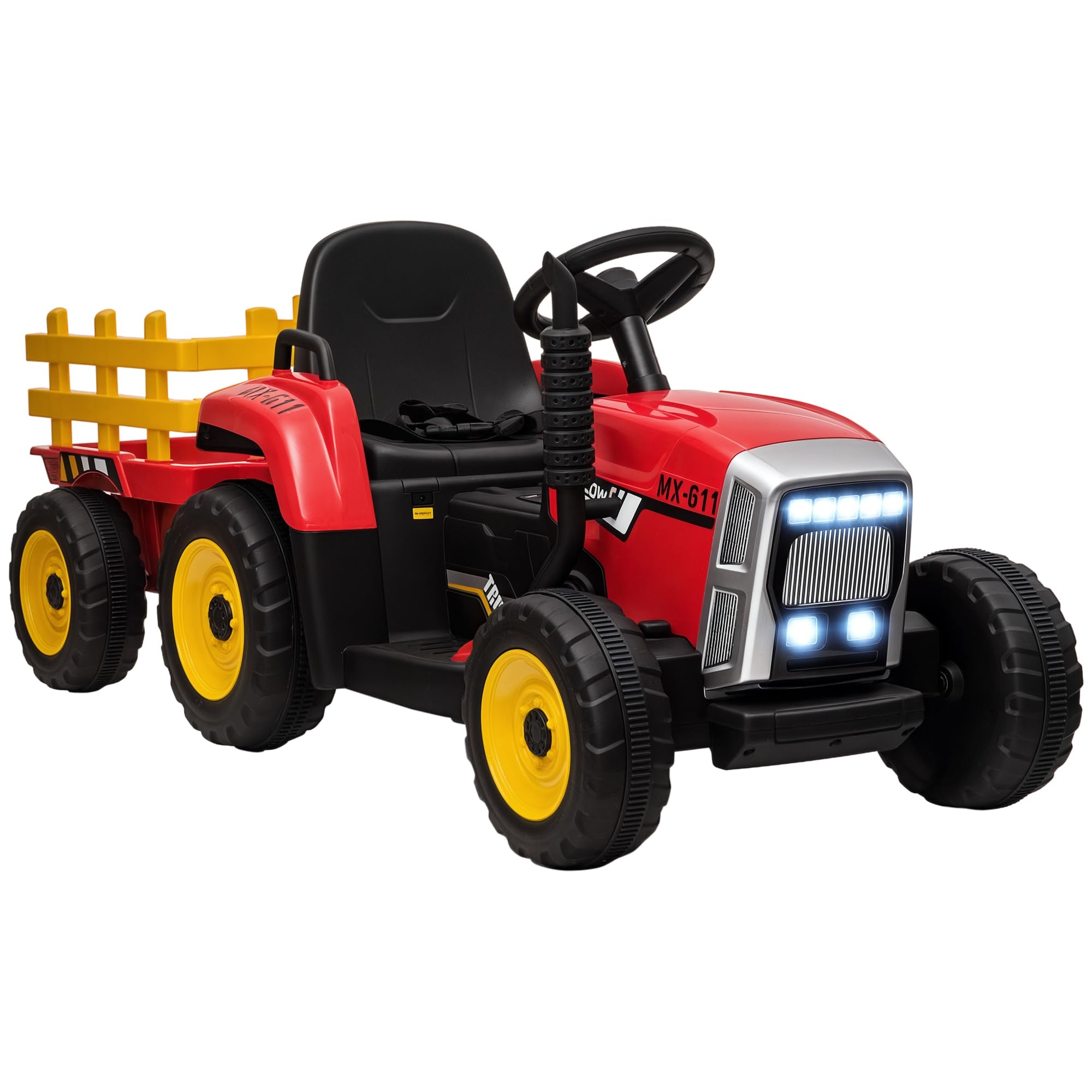 Aosom 12v Ride On Tractor With Trailer 25w Dual Motors