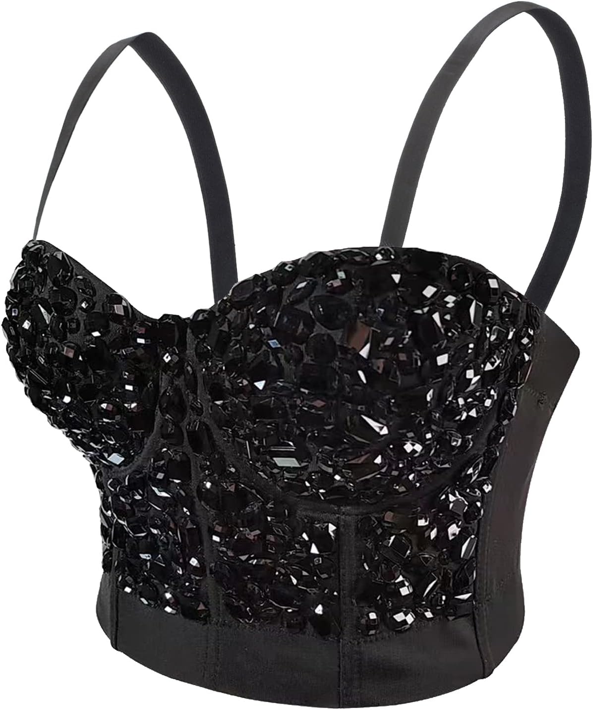 Women's Handmade Rhinestone Diamond Push up Bustier Crop Top Punk Corset Bra Vest