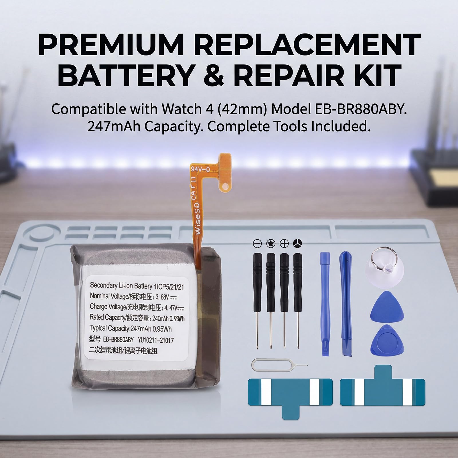 Unità batteria per dispositivo indossabile affidabile da 247 mAh, costruita per orologio EB BR880ABY, uso prolungato e facile installazione della batteria per smartwatch