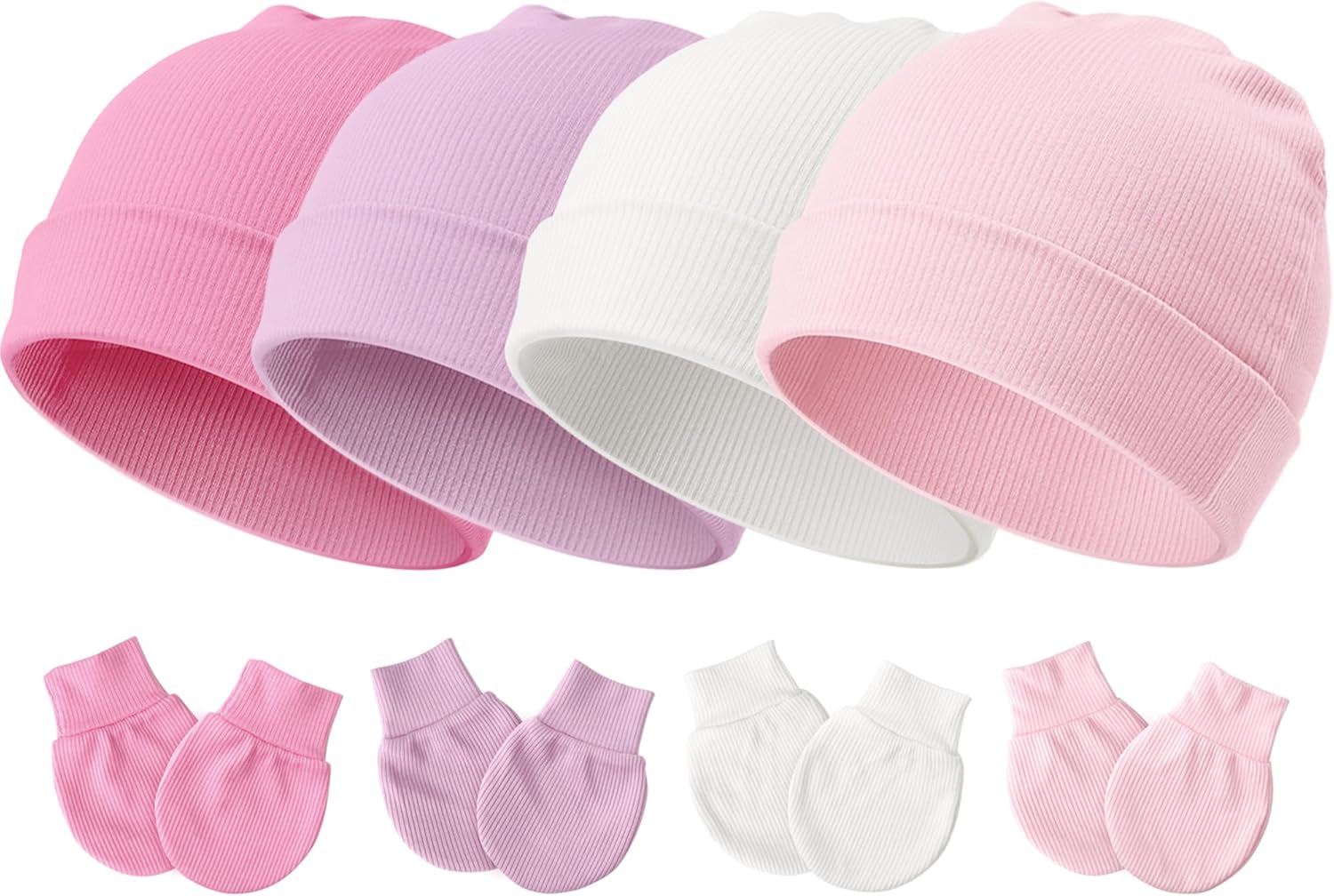 Newborn Baby Hats and Mittens Set for Unisex Infant Toddler Soft Beanie Hat Newborn Hospital Hats for Boys Girls 0-6 Months