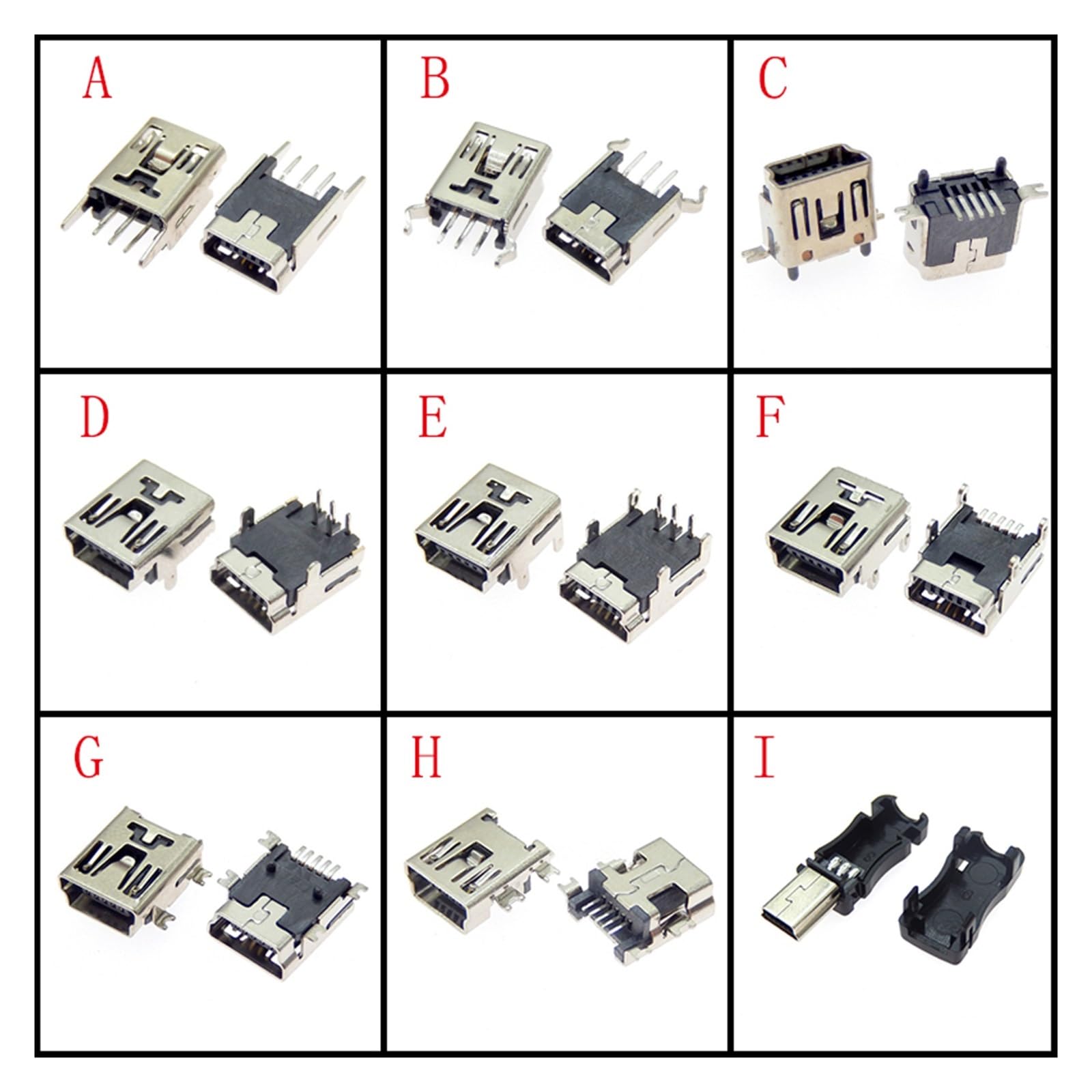 Zestaw 45/90 sztuk 9 mini USB SMT dip 5 pinów B złącze męskie żeńskie gniazdo wtykowe tylne zestawy zacisków do naprawy DIY HCHDTDT (45 sztuk)