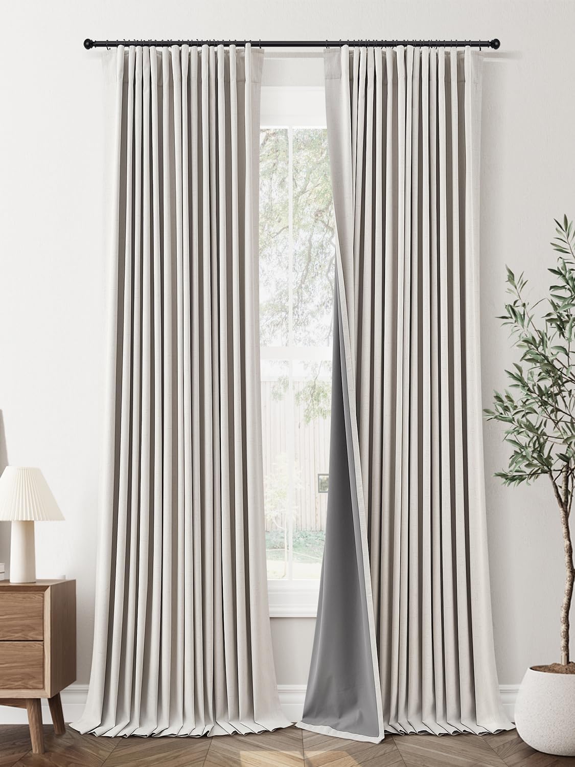 Jowels Natural Linen Blackout Curtains 102 Inches Long 2 Panels for Bedroom