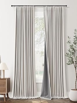 Jowels Natural Linen Blackout Curtains 96 Inches Long 2 Panels for Bedroom