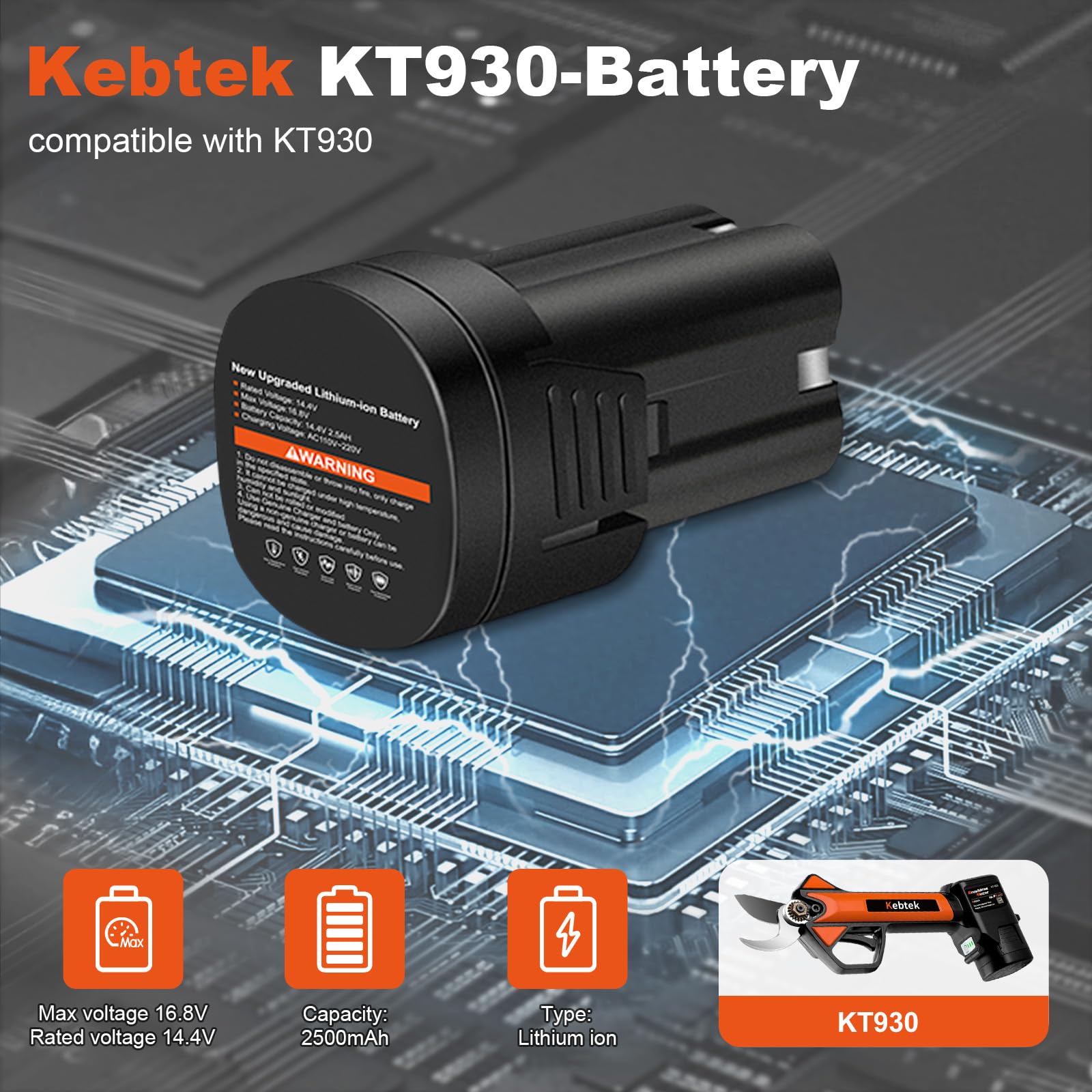 Ersatz für Lithium-Ionen-Akku für Elektrowerkzeug, 2500mAh 10C High-Rate Discharge Lithium-Ionen-Akkus für kabellose Astscheren Akku-Elektrowerkzeuge Max 16.8V Rated 14.4V