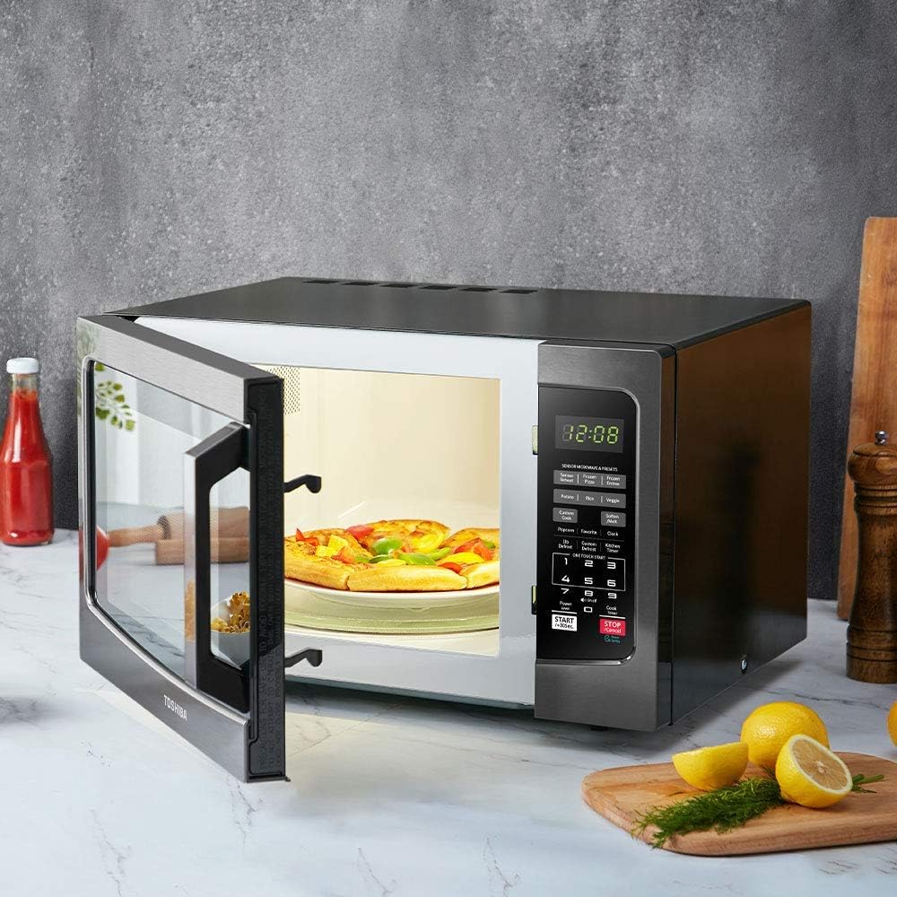 Toshiba EM131A5C-BS Microwave Oven with Smart Sensor, Easy Clean Interior, ECO Mode and Sound On/Off, 1.2 Cu.ft, 1100W, Black Stainless Steel (Renewed)