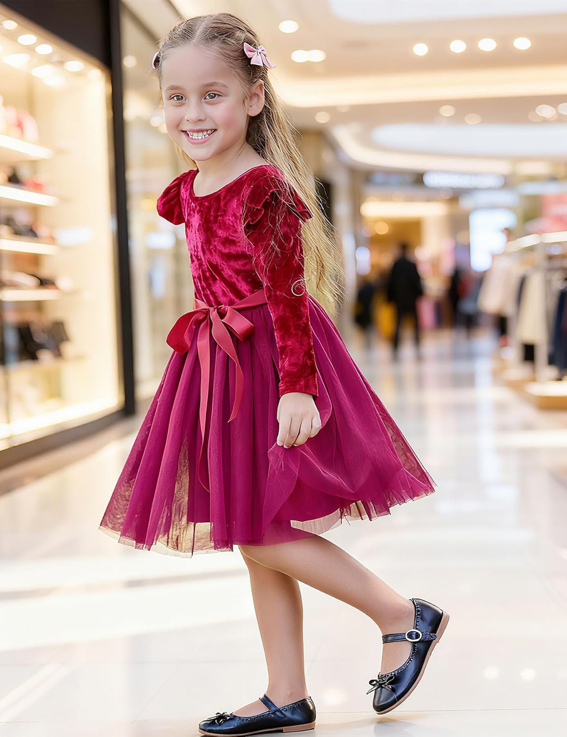 UNICOMIDEA 1-6T Toddler Velvet Dress Little Girls Tutu Tulle Crewneck Long Sleeve Holiday Party Fashion Dresses - Image 5